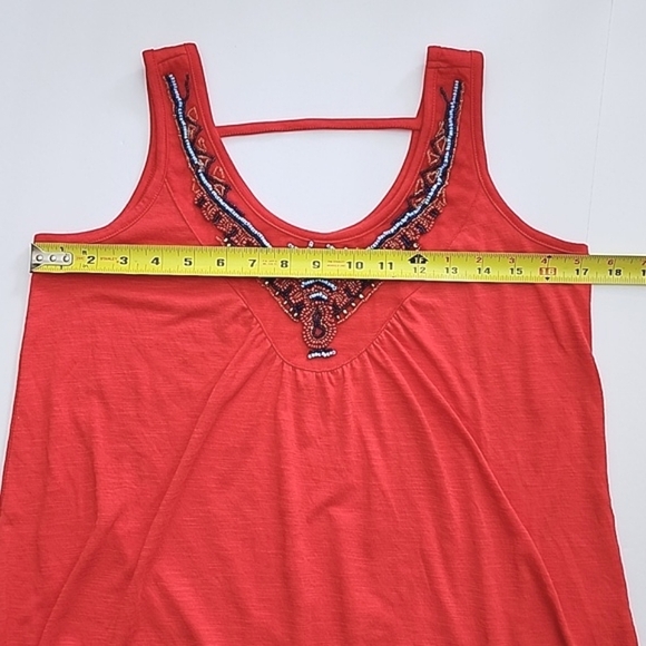 ⭐️3/ $30⭐️ Carole Rose Red  Tank Top Beaded Round Neckline Lightweight Size S - Picture 10 of 11